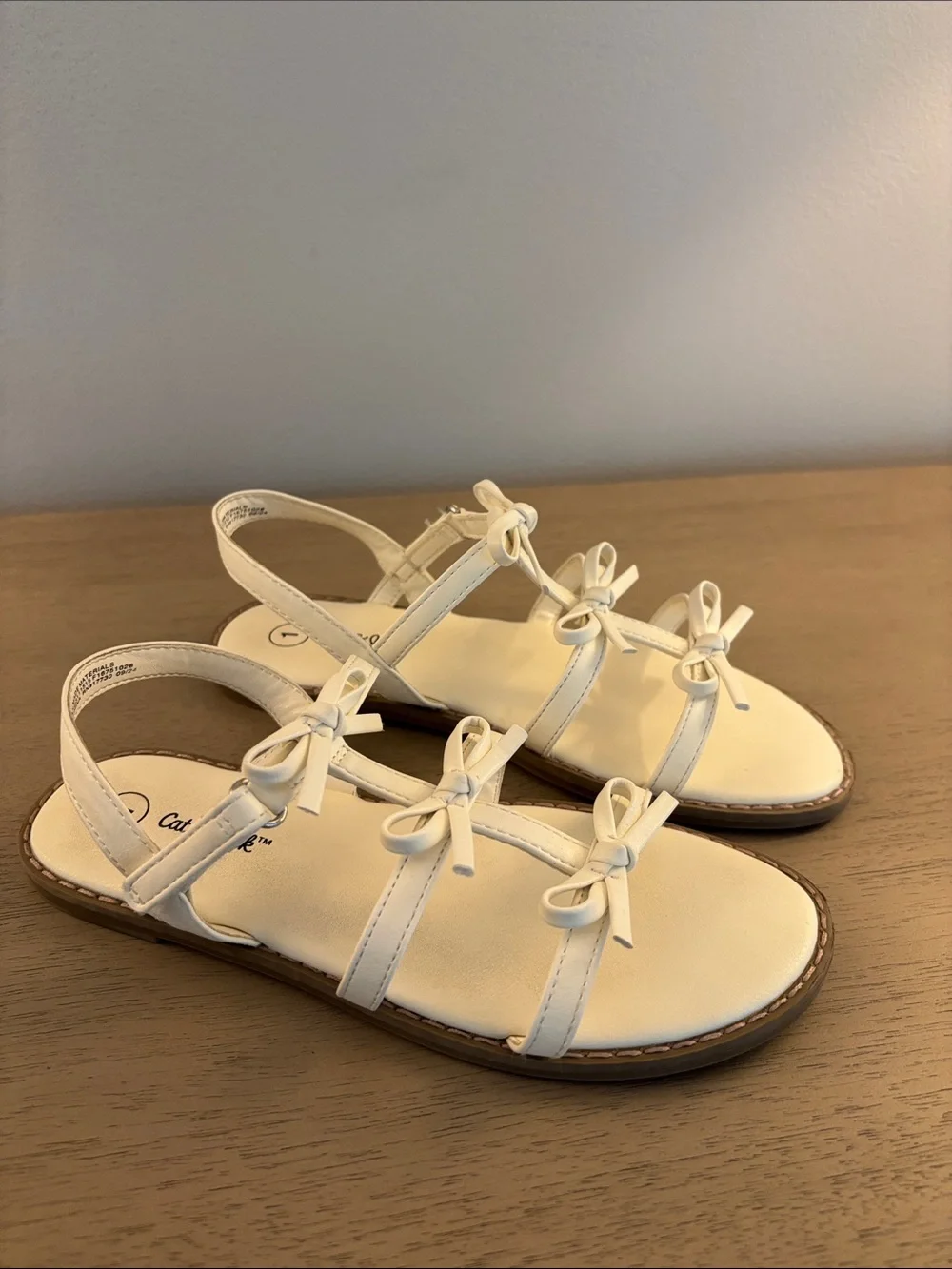 Cat & Jack Cream 3-Bow Strap Slingback Sandals